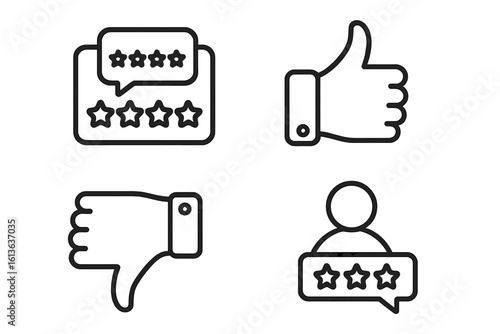 Customer satisfaction icons. Feedback, review, and rating line icon set. User experience, like, dislike, and testimonial symbols for web and mobile app design.