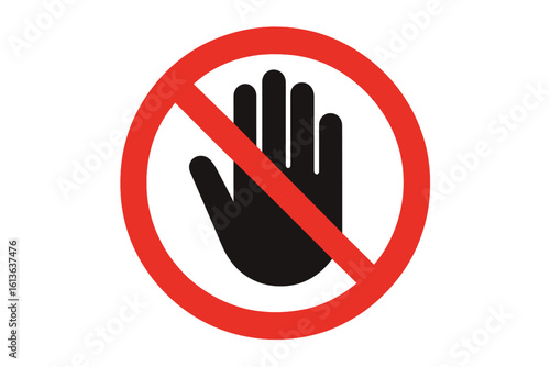 Do not touch icon with hand forbidden sign. No entry, don't push, and off limits symbol. Stop, warning, and danger concept. Vector illustration on transparent background.