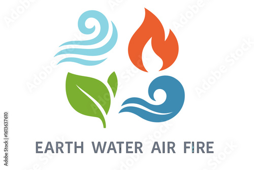 Four elements of nature icon set. Earth, water, air, fire symbols. Natural concept vector logo template for nature energy, spiritual, or ecological concepts. Abstract signs.