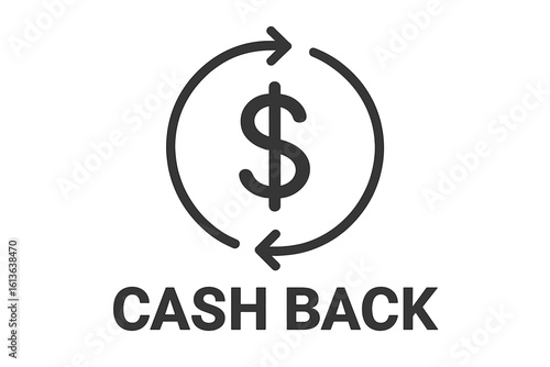 Cash back icon vector illustration. Money refund symbol, currency exchange sign. Financial cashback service for online shopping. Dollar return pictogram. Loyalty program bonus.