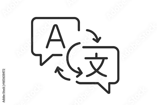 Language translation vector line icon. Chat bubbles for online multi-language translator app. Global communication, dictionary, foreign language learning symbol. Outline conversation sign.