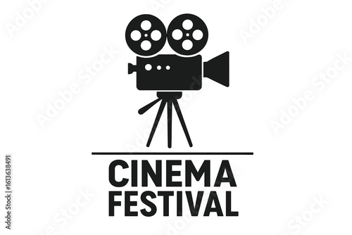 Cinema festival poster with retro movie camera. Old film projector icon for cinematography event. Vintage video symbol for entertainment media. Vector logo on transparent background.