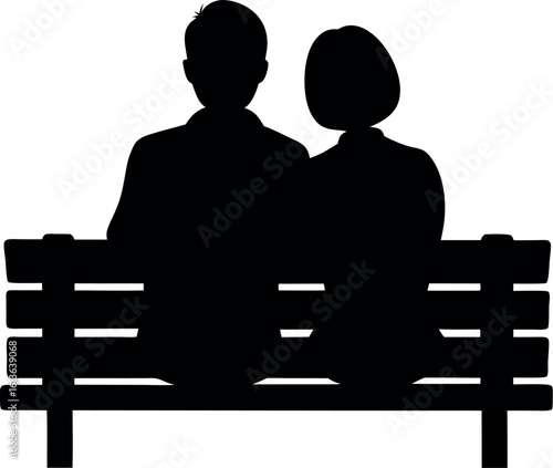 Vector art of a silhouette of a couple sitting on a bench in the park, enjoying a quiet moment of togetherness and love