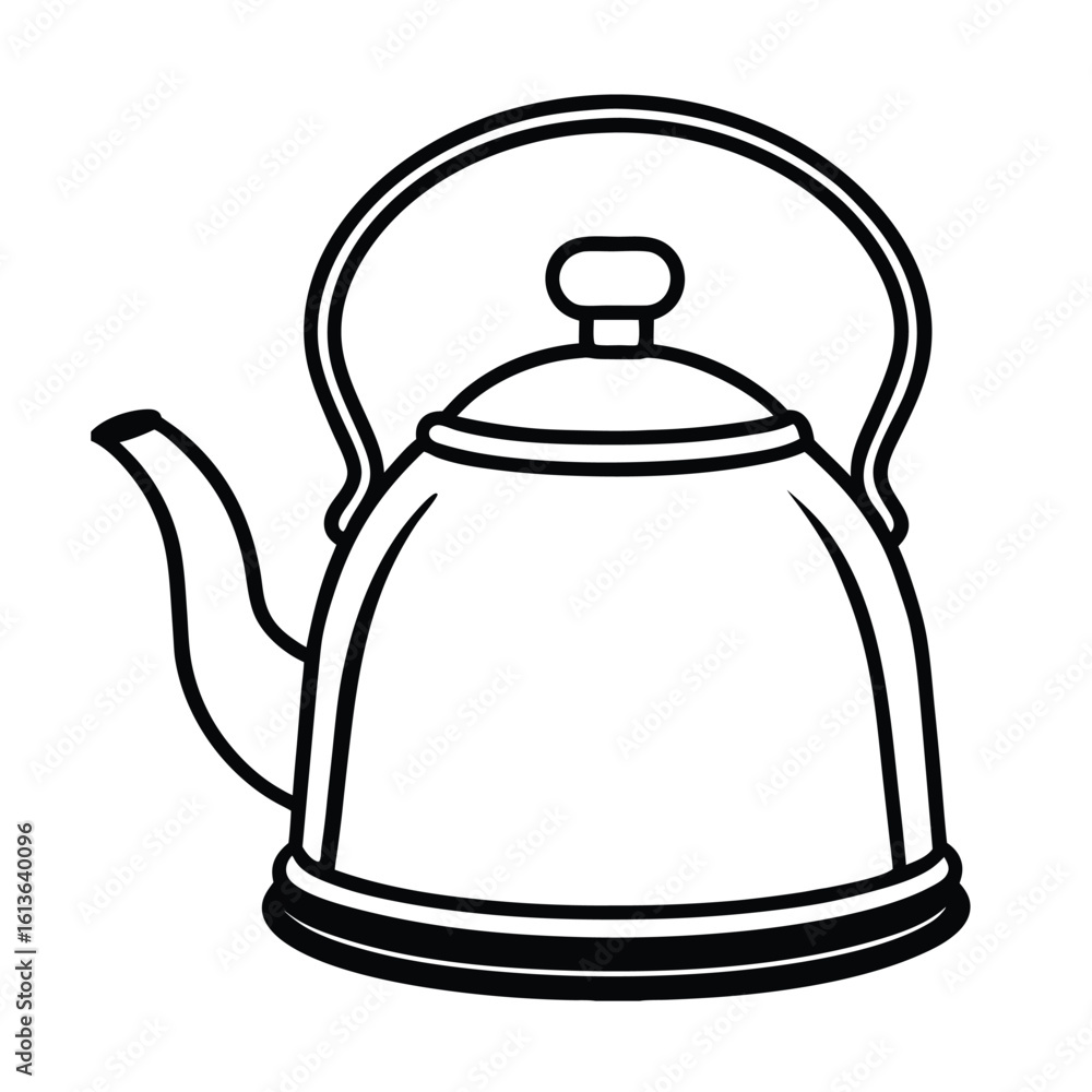 Fototapeta premium Classic kettle with curved spout linear art design in cmyk and grayscale