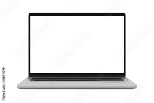 Modern laptop computer with blank screen mockup. Realistic vector notebook isolated on white background. Blank copy space on silver device for business or web design.