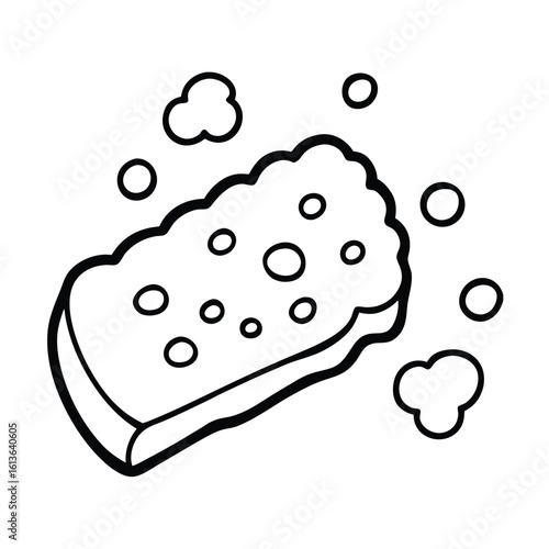 Minimalist cleaning sponge with effervescent bubbles line art