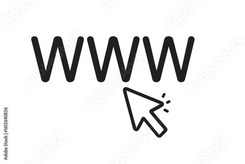 World Wide Web concept vector illustration. WWW text with click cursor arrow. Internet address, domain, hyperlink and go to web icon. Technology, network, and http symbol.