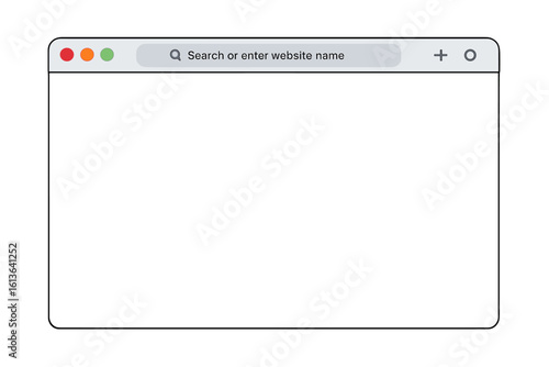 Web browser window mockup. Internet page template. Flat design interface. Simple screen frame for website presentation. UI UX element. Empty search bar. Vector on transparent.