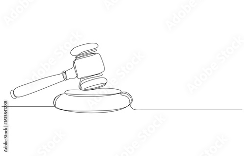 Simple Line Art of a Judge's Gavel on Stand, Line Art Hammer of Justice, Line art gavel and sound block, a symbol of justice and law