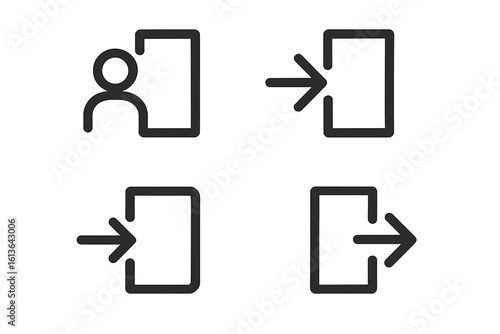 Login and logout icons set. Sign in and sign out line vector symbol collection. User interface buttons for website and app. Enter, exit, and account access concept.