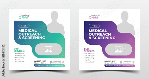 Creative and simple medical social media post templates for business marketing, screening, outreach, and health camp promotion