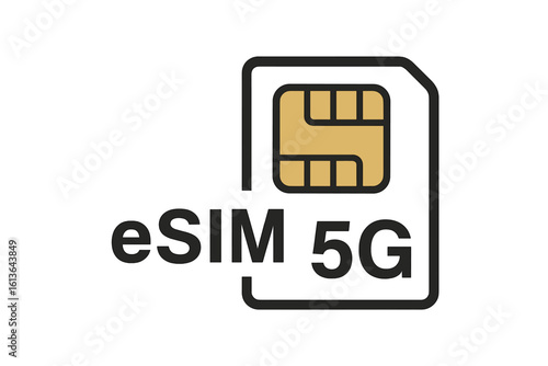 eSIM 5G Technology Icon. Embedded SIM Card Chip Illustration for Mobile Devices. Modern Wireless Communication, Digital SIM Vector Concept. Future Connectivity, IoT, Network Integration Graphic