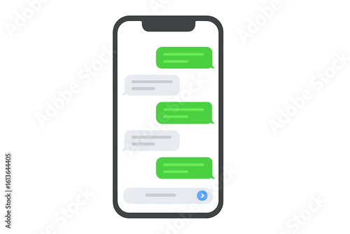 Messages on screen Smartphone. Chat messages on phone in flat design. Message bubbles for chat. Online conversation, dialogue, messenger app, communication, notification, texting.