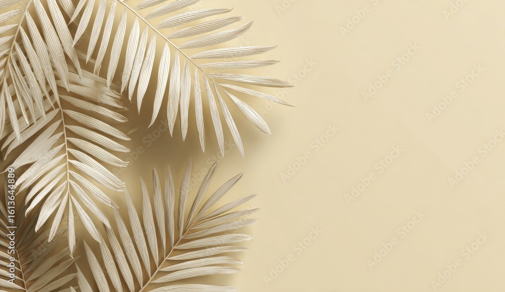 Fototapeta premium Pale palm leaves on a muted beige background