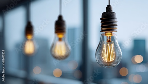 Vintage Edison bulbs hanging in a modern space