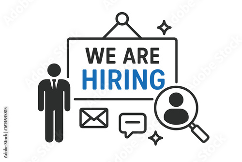 Recruiting and hiring open vacancy concept, business recruitment process, job vacancy announcement, hiring employees, recruitment message, human resources vector illustration