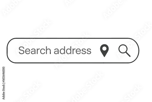 Search bar for user interface and website design. Address and navigation bar icon with location pin and magnifying glass. Vector illustration for UI, UX, and app mockups.