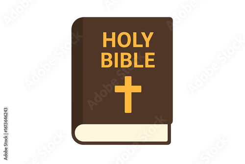 Holy Bible vector icon flat illustration. Sacred Christian book with cross symbol. Religious scripture for faith, prayer, and worship. Gospel, God's word, spirituality concept.