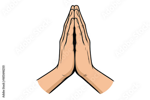 Praying hands gesture. Folded hand in prayer, supplication. Christian religion concept, belief in God. Faith, hope, and love. Namaste, mudra yoga meditation symbol.