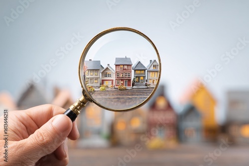 A person investigating a house using a magnifying lens for closer inspection
