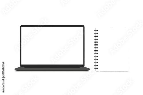 Laptop notebook mock up front view. Computer screen with blank copy space for website or app design. Modern technology gadget for business, education, or portfolio presentation.