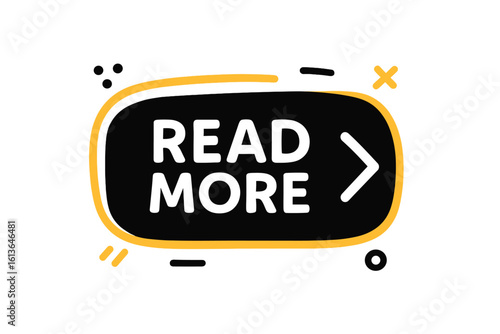 Read more button vector. Call to action CTA web element for website and mobile app user interface UI UX design. Trendy abstract label, banner, sticker for navigation.