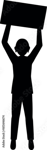 Vector art of a silhouette of a protester is raising a sign during a demonstration isolated on white background