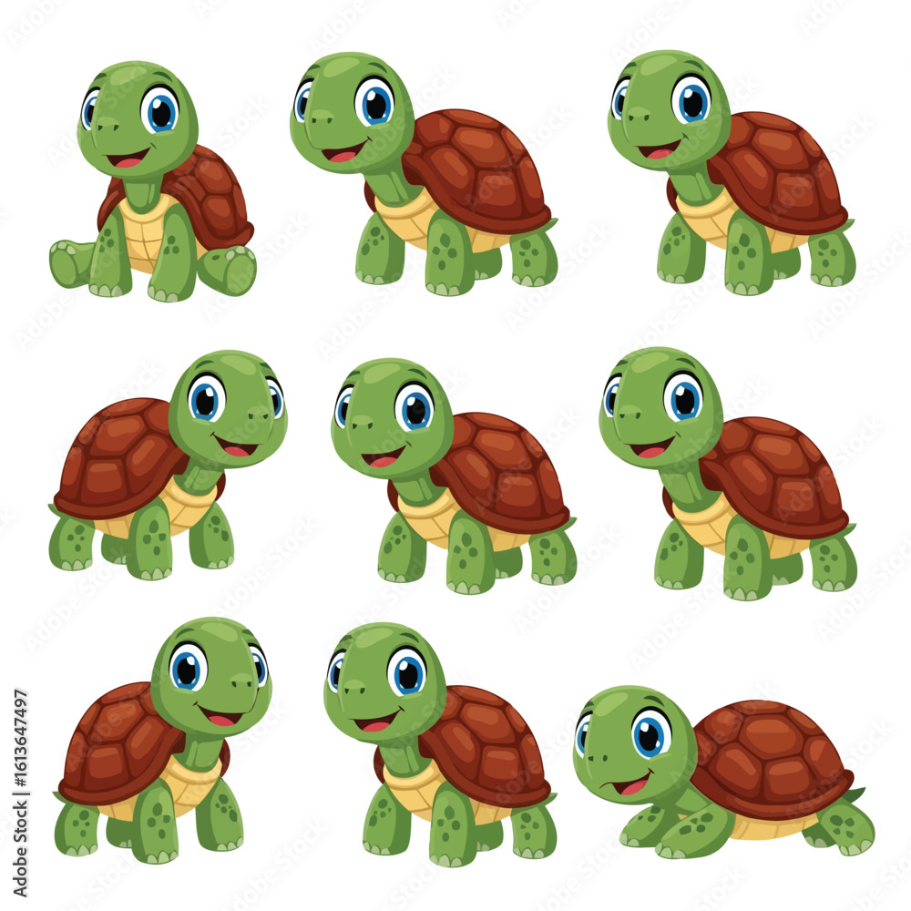 Obraz premium Green turtles with brown shells cartoon