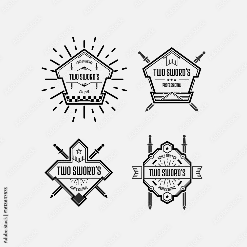 Obraz premium collection of logo designs with abstract shape and sword frames. black and white vector design
