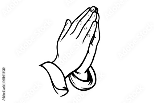 Human hands folded in prayer vector icon. Praying hands as a concept of religion, faith, and hope. Worship god. Christian symbol. Mudra namaste gesture of spirituality.