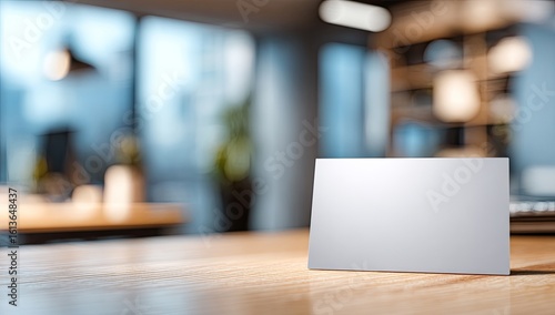 Wallpaper Mural Blank sign on a wooden table in a modern office Torontodigital.ca