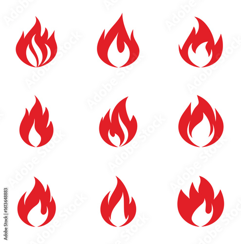 Fire flame icons vector set: a collection of burning hot symbols and illustrations for danger and heat designs