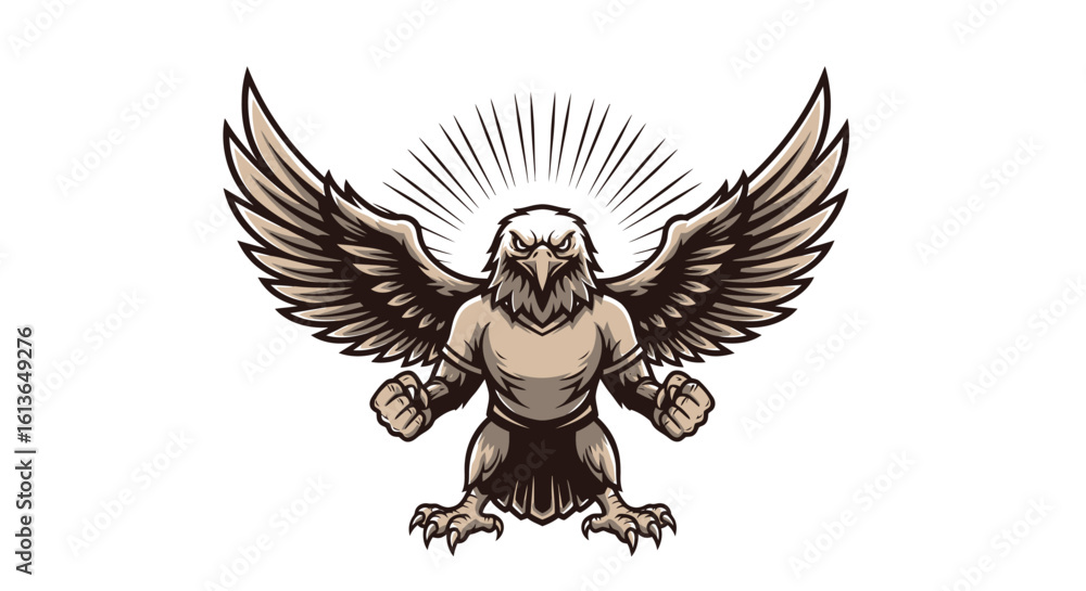 Obraz premium A stylized illustration of a powerful eagle with spread wings, radiating light.
