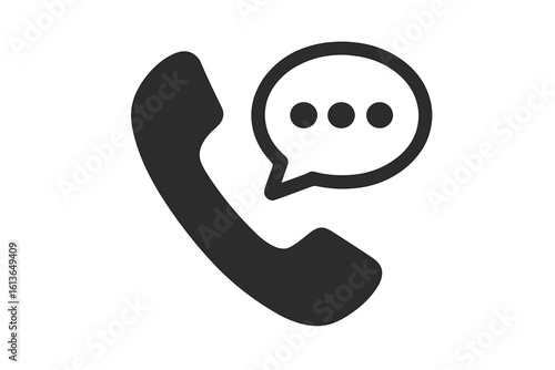Phone call vector icon. Telephone receiver with a speech bubble. Communication symbol for contact, customer support, and hotline service. Chat message concept graphic.