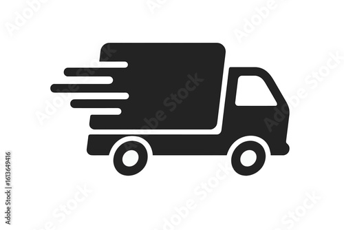 Fast delivery truck icon. Express shipping services, urgent transport symbol. Logistics, cargo, courier van moving quickly. Online shopping order, fast freight delivery vector.