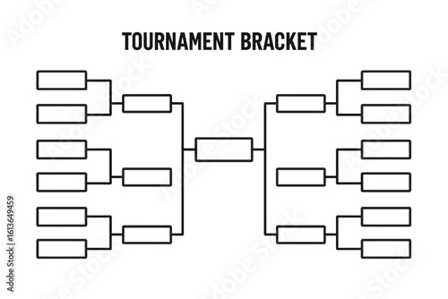 Tournament bracket template for sports championship or gaming competition. Blank playoff schedule grid for single elimination knockout matches. Vector infographic chart design.