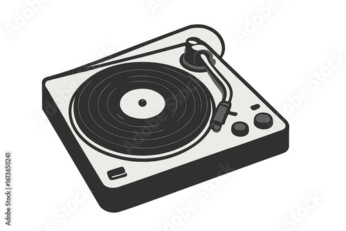 Vinyl record player turntable. Retro music and vintage audio equipment concept. DJ gramophone with a long play record. Vector illustration isolated on transparent background.