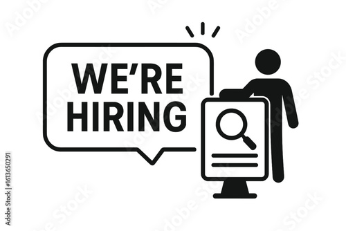 We're hiring job vacancy announcement. Business recruitment and recruiting concept for HR. Career opportunity and employment search. Join our team advertising poster design.