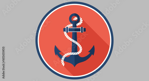 Stylized Navy Anchor with White Rope on a Red and Blue Circular Badge.