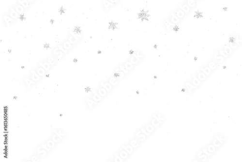 Winter snow with falling silver snowflakes. Christmas and New Year holiday design. Sparkle glitter texture decoration isolated on transparent background. Vector art.