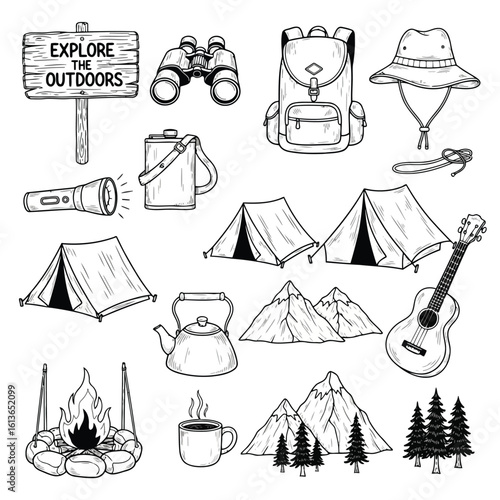Outdoor adventure camping gear and scenery outdoors