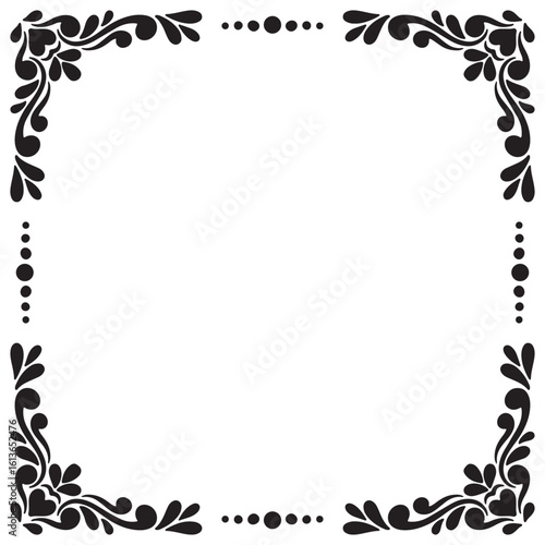 Black and white floral frame. Copy space. Vector clip art.