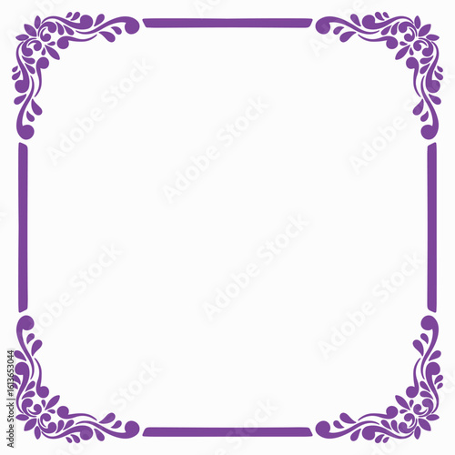 Purple border frame deco. Vector art simple line corner signboard