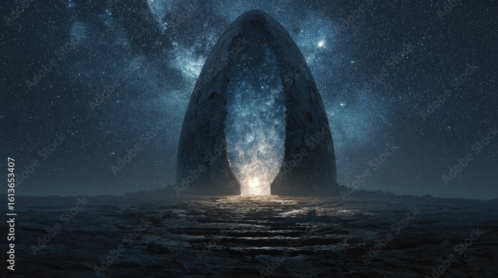 Naklejka premium Alien doorway to starry cosmos