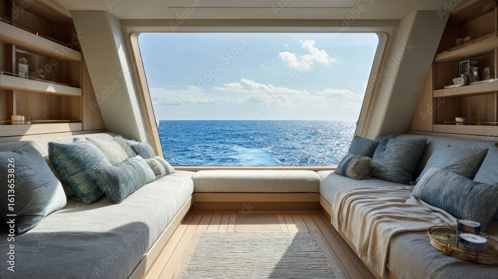 Fototapeta premium Luxurious yacht interior with ocean view