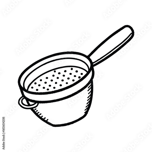 Simple line art flour sifter with mesh and wooden handle