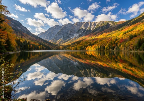 秋色の山々と湖が美しく映し出す紅葉の絶景