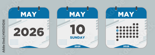Modern Calendar icon. May. 2026 10 day. The concept of waiting for an important date. Day calendar with date May 10. Cheklist day calendar. Vector illustration