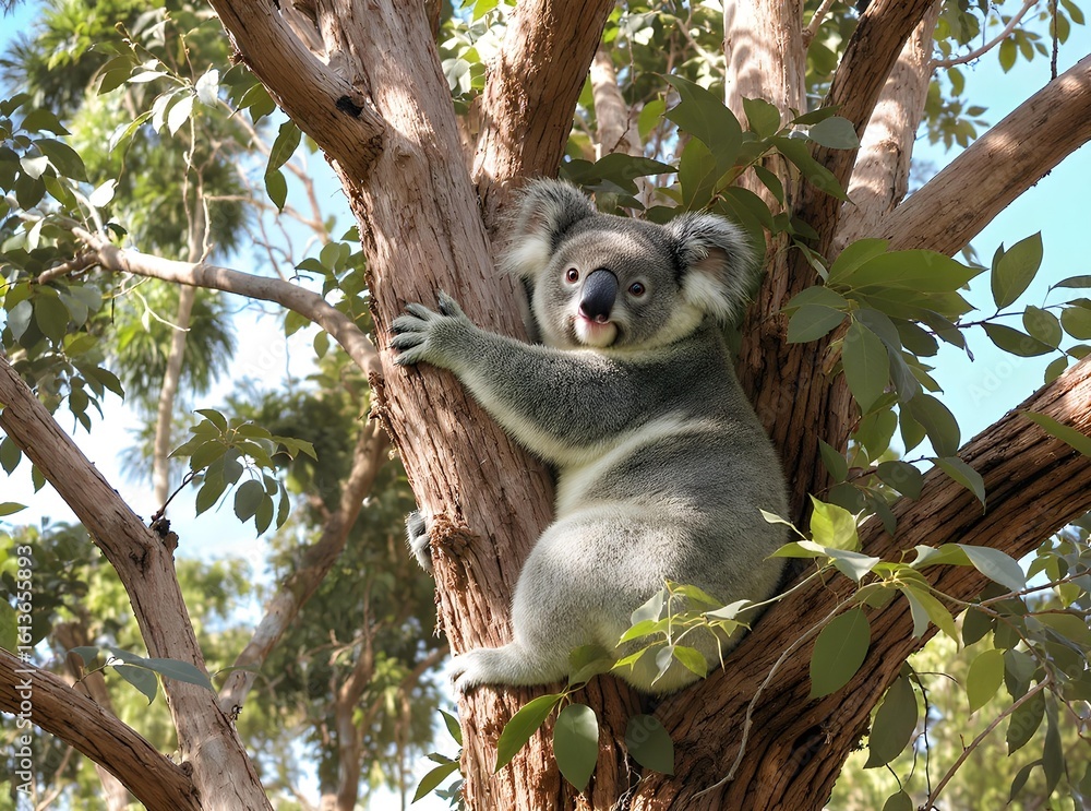 Fototapeta premium Koala climbing eucalyptus tree