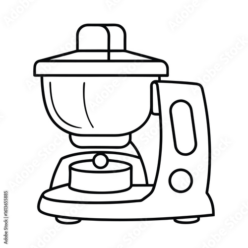 Simple linear illustration of a food processor with multiple attachments